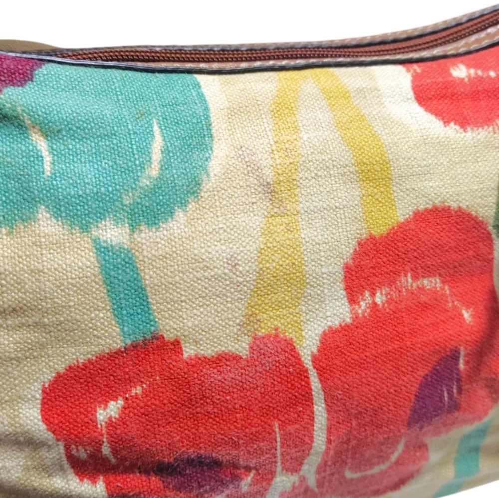 Fossil Colorful Floral Canvas Leather Boho Style Bag Handbag Purse Satchel